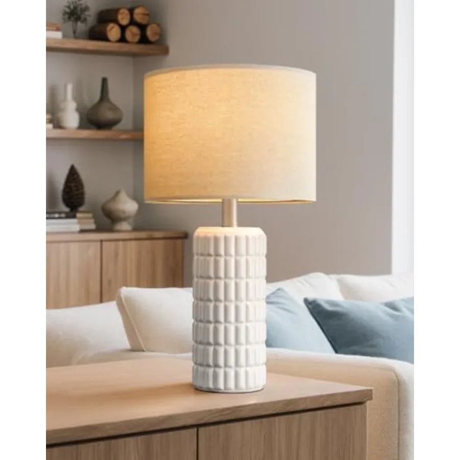 23" Modern Ceramic Table Lamps - Table Lamps for Living Room, Farmhouse Bedside Night Stands Lamp for Bedroom, White Boho Night