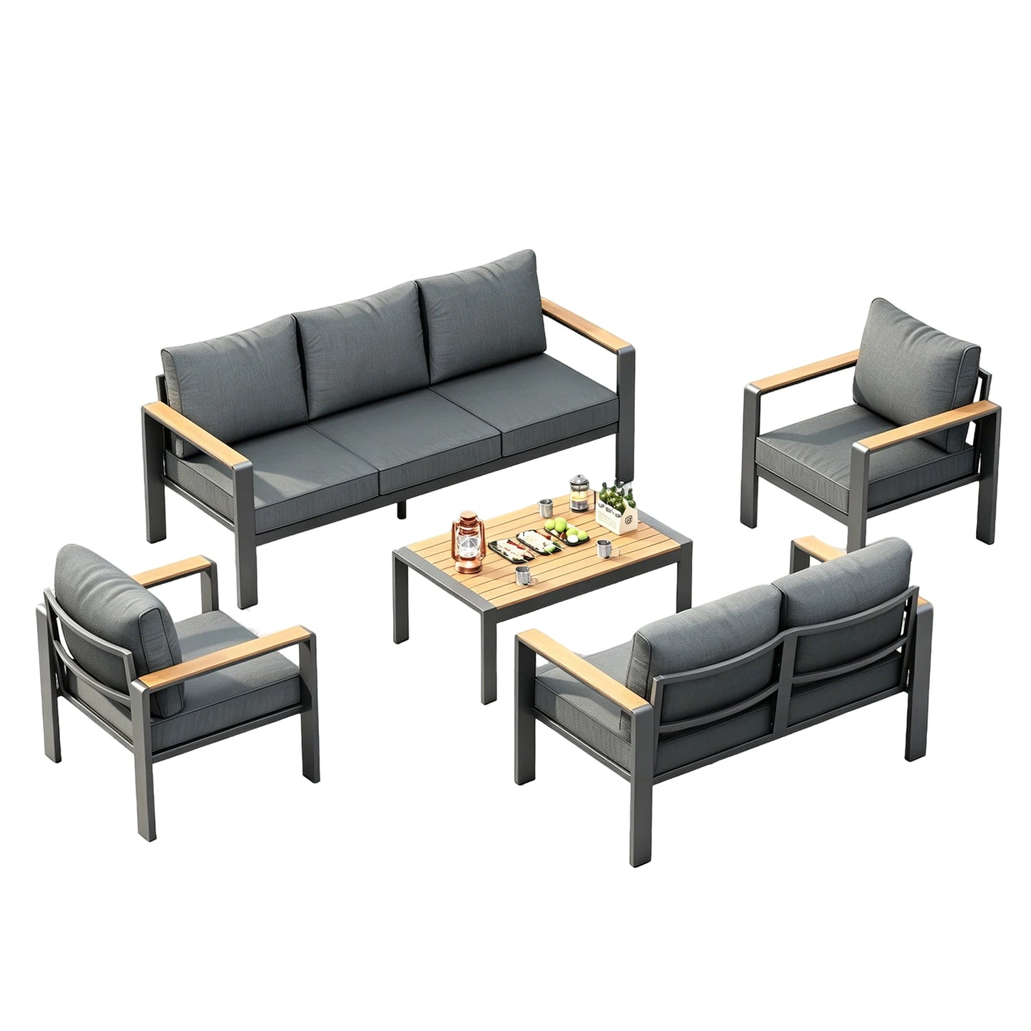 7 Seat Aluminum Patio Furniture Set, Outdoor Sectional Sofa With 5 Inch Thick Cushions & Coffee Table