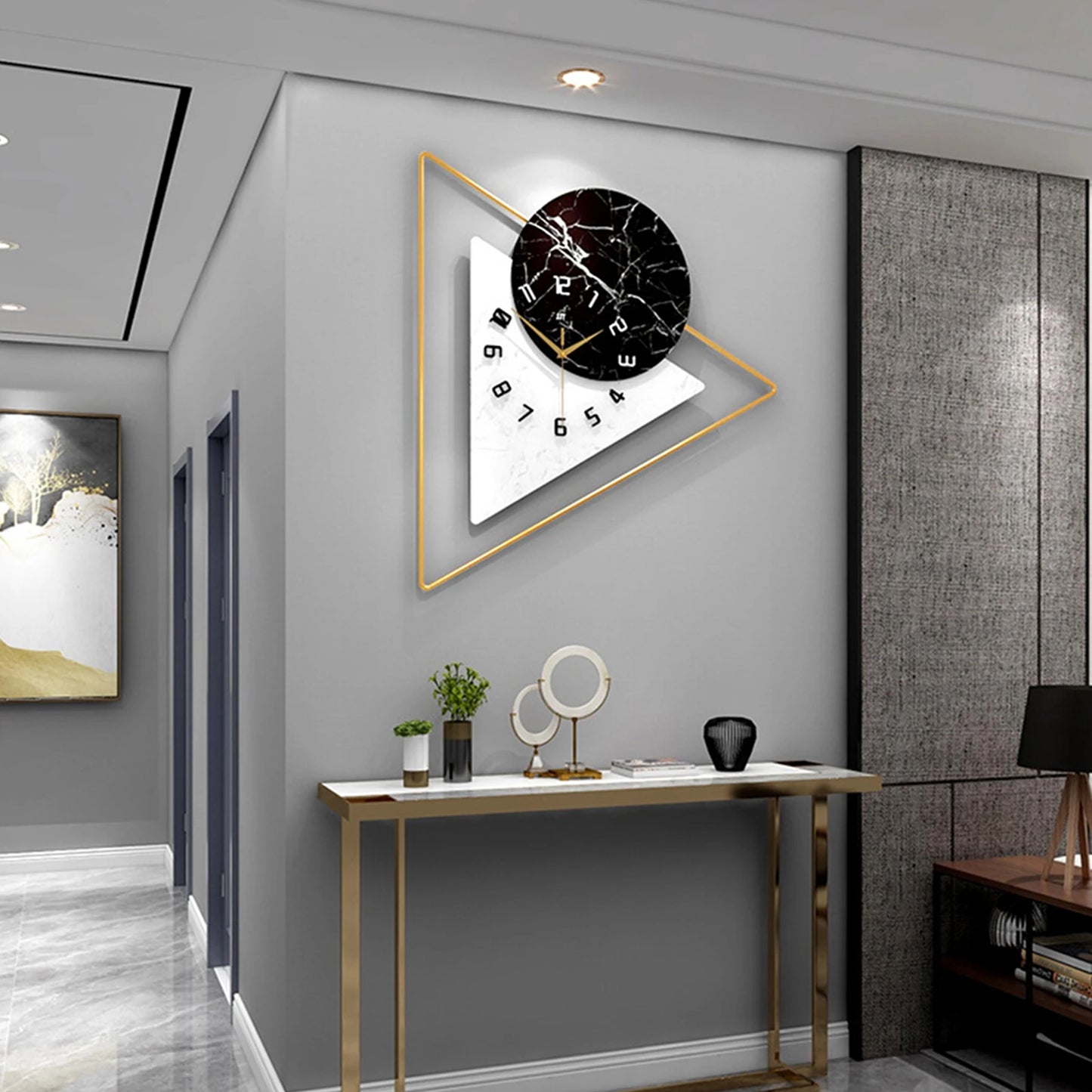 Geometric Wall Mounted Quartz Silent Clock with Nordic Minimalist Style for Home Office, Restaurant, Hotel, Waiting Room Decor