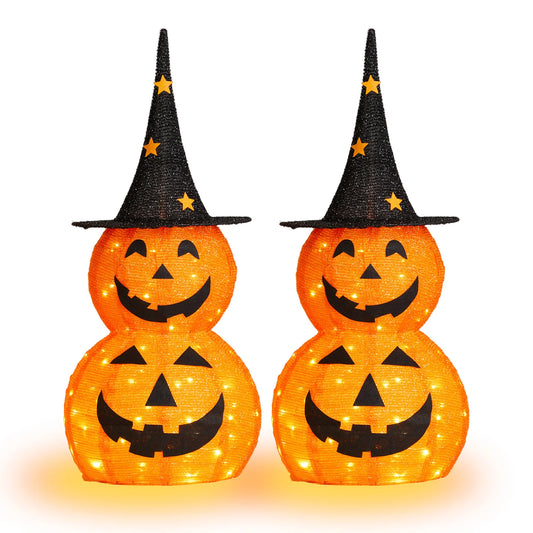 Halloween Collapsible Pumpkin Decorations with 150 Warm LED Lights, Pop Up Lighted Pumpkin Ornament for Yard Lawn Holiday Decor