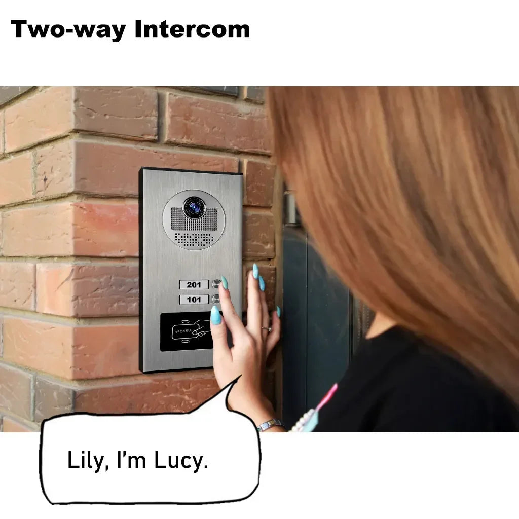 2-family Apartment Intercom Video Doorbell with RFID Card Unlock 7inch 4Wired Video Door Phone System