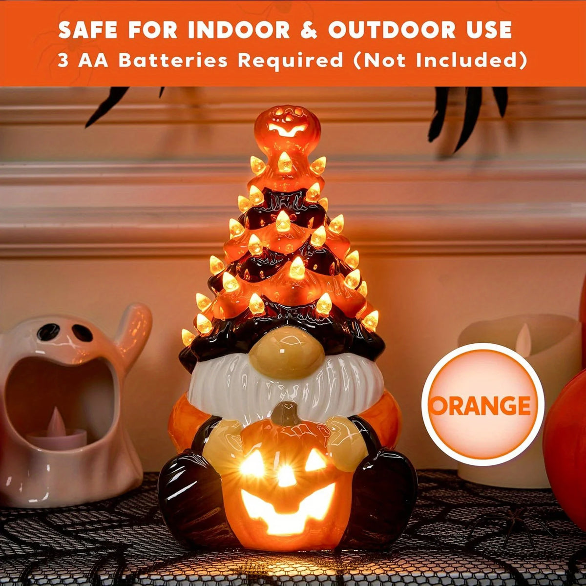 Joyfy Ceramic Pumpkin Gnome Tree Tabletop Decor With LED Lights