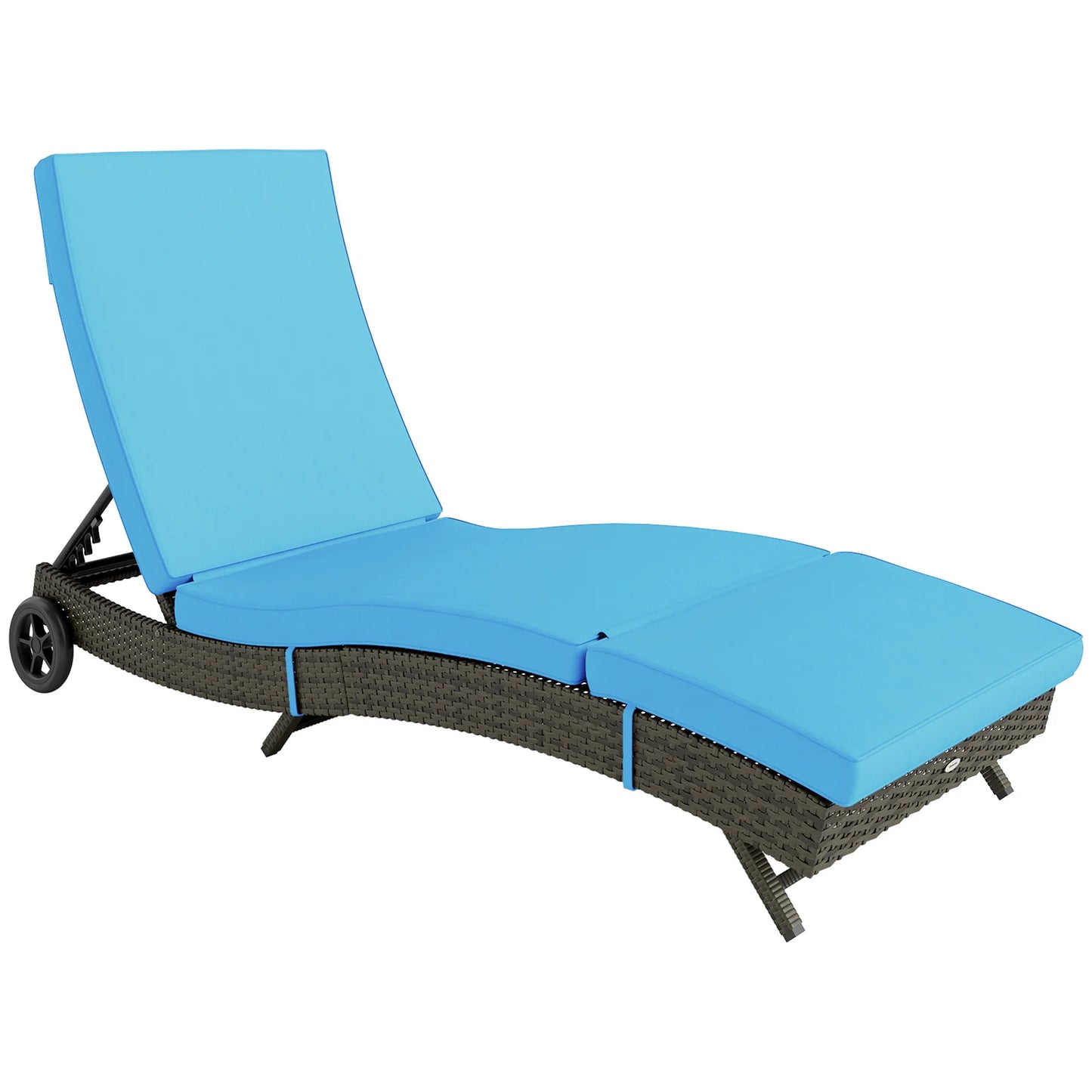 Outdoor Reclining Lounge Chair, PE Wicker, Rolling Wheels, Patio, Sky Blue
