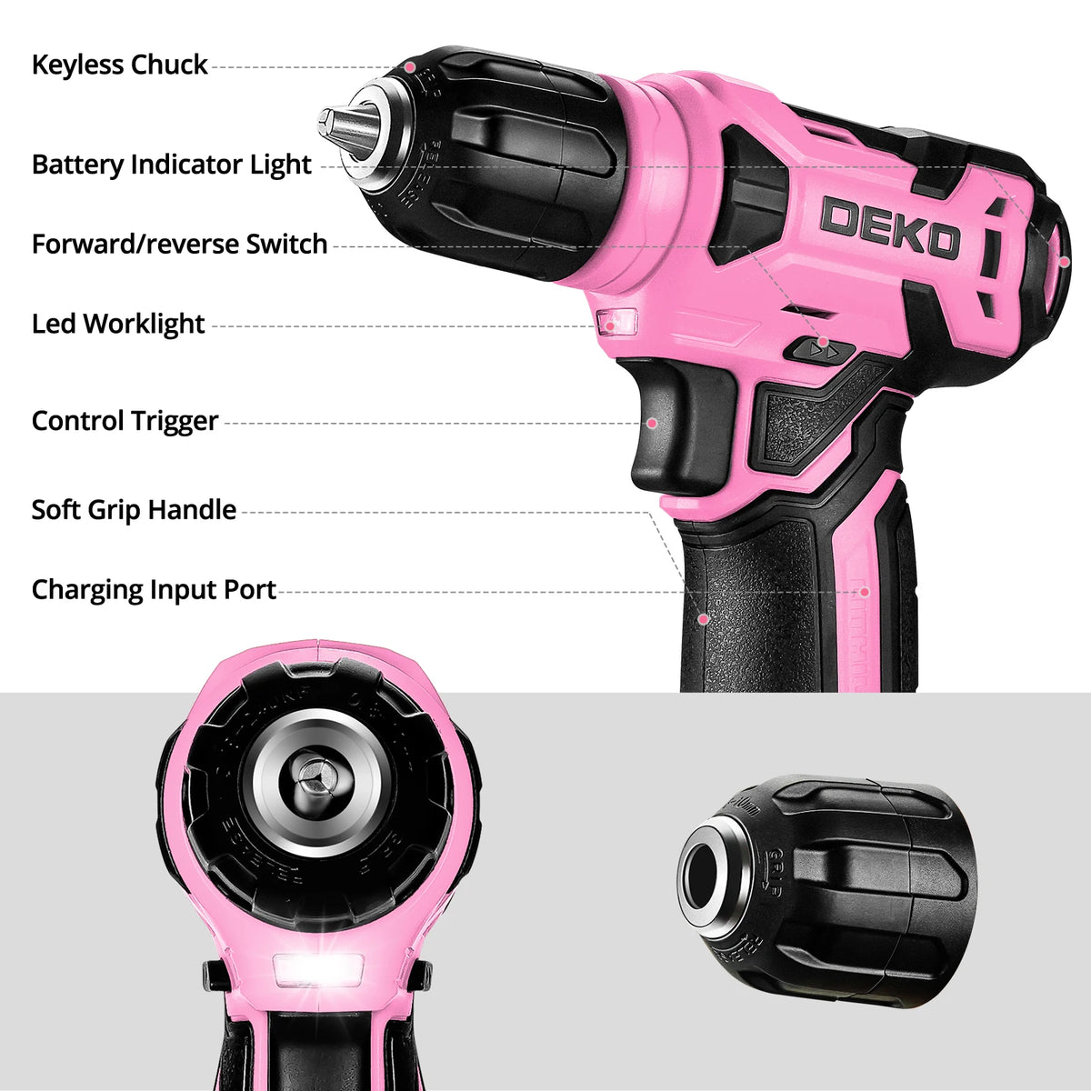 DEKO 126Pcs Power Tool Combo Kit with 8V Cordless Drill, Keyless Chuck, Professional Home Household