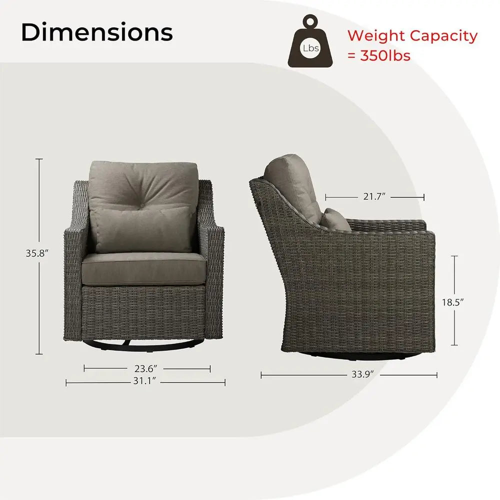 360° Swivel Wicker Rocking Chair with Cushions for Outdoor, Patio, Garden, and Poolside