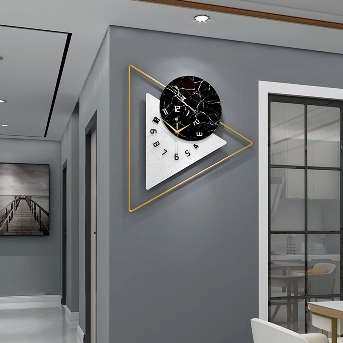 Geometric Wall Mounted Quartz Silent Clock with Nordic Minimalist Style for Home Office, Restaurant, Hotel, Waiting Room Decor