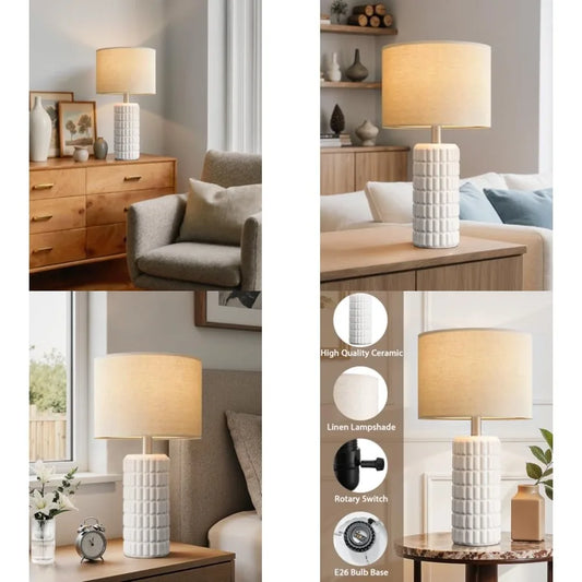 23" Modern Ceramic Table Lamps - Table Lamps for Living Room, Farmhouse Bedside Night Stands Lamp for Bedroom, White Boho Night