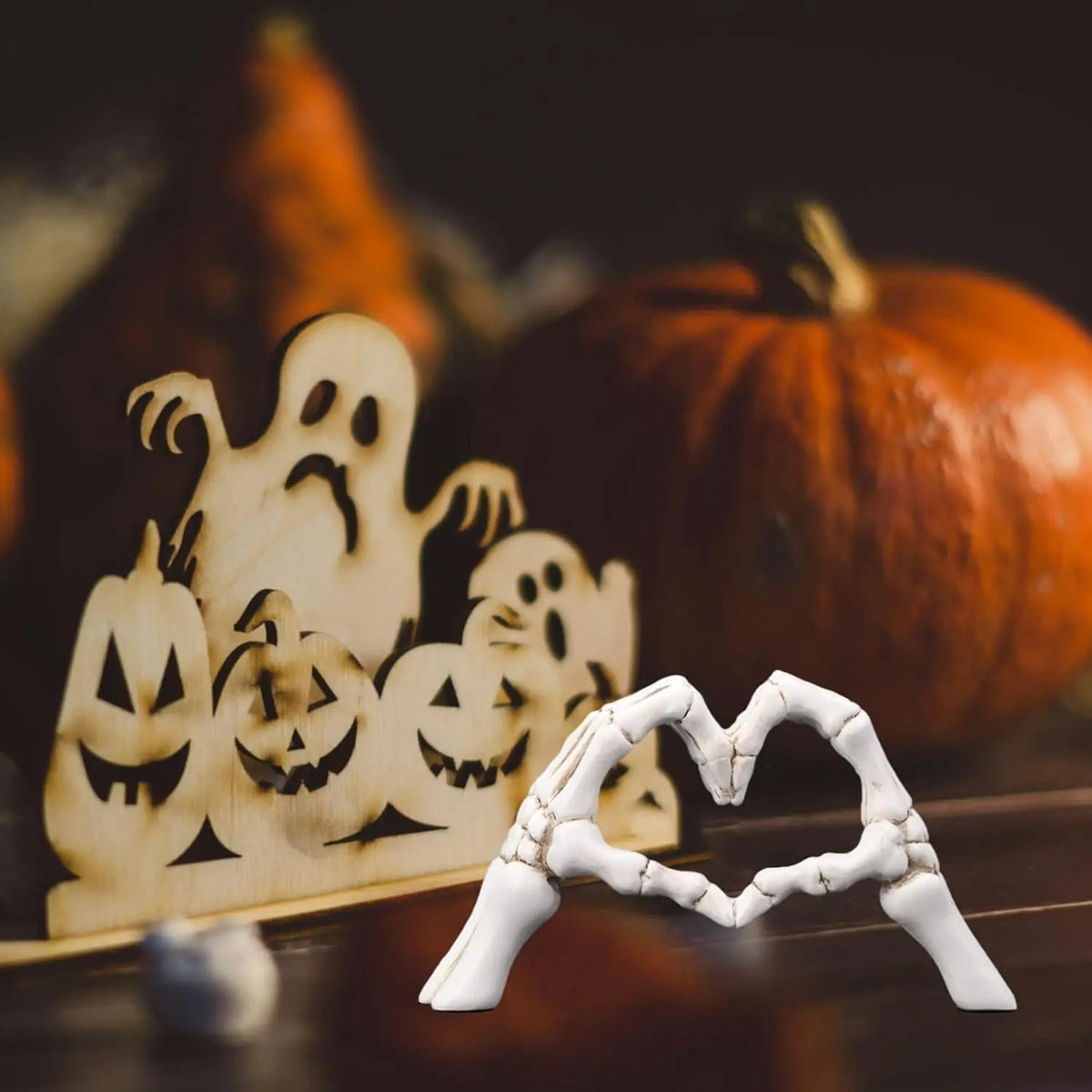 Gothic Skeleton Heart Hands Sculpture – Unique "Until Death" Bone Heart Love Sign, Desktop Ornament for Halloween Home Decor, Gothic Wedding Gift, Shelf & Mantel Display