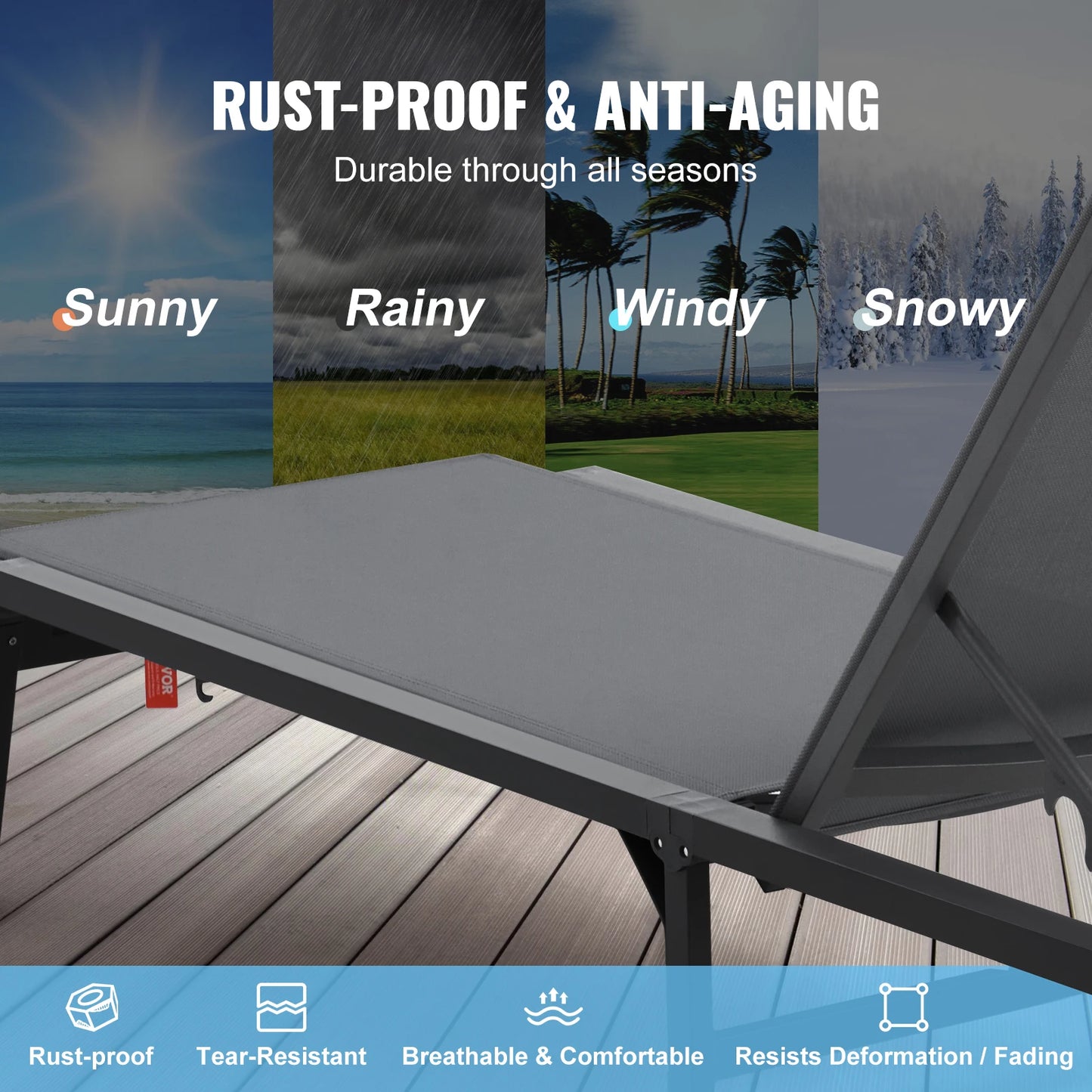 Chaise Lounge Chair Outdoor Aluminum Patio Lounge Folding Pool Lounge Recliner