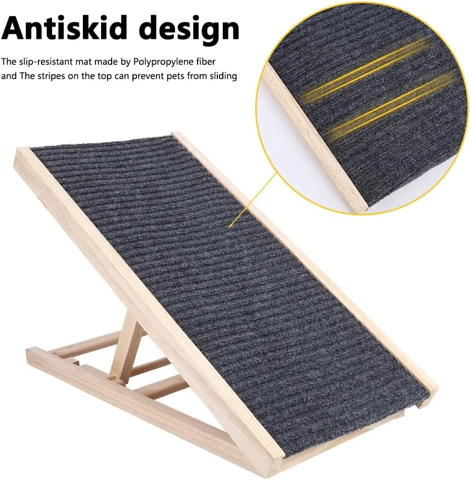 Dog Ramp Adjustable 27" Long for Dogs and Cats for Couch or Bed with Anti-Slip Paw Traction Mat 2 Height 12”to16”,Folding Flat
