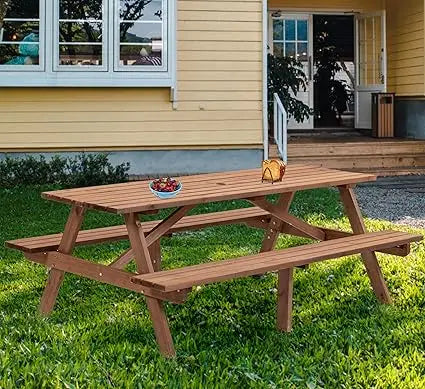 SSLine Solid Wood Round Outdoor Picnic Table And Bench