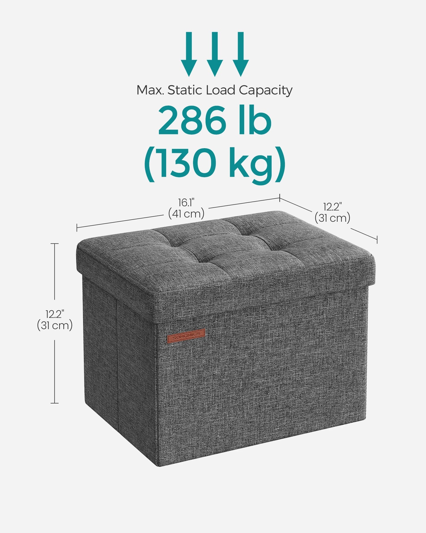 SONGMICS Small Folding Storage Ottoman, Set of 2, Foot Rest Stool, Cube Footrest, 12.2 x 16.1 x 12.2 Inches, 286 lb Load Capacit